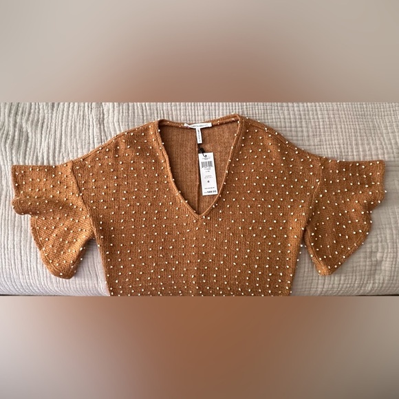 NWT Bcbgeneration Caramel Dot Ruffle Sleeve Sweater Knit Mini Dress, XS - Picture 10 of 14